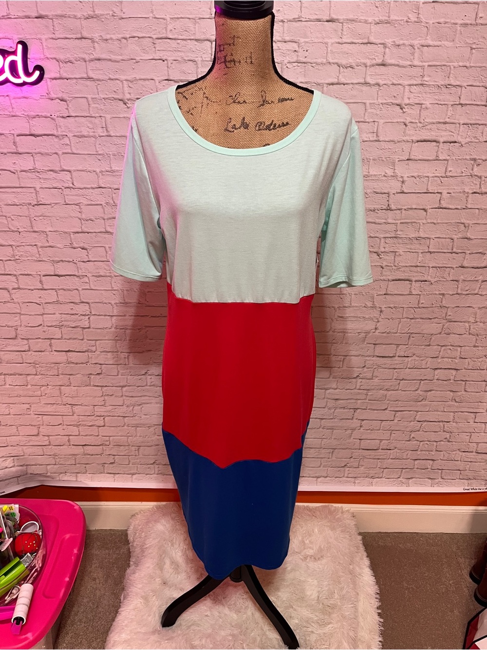 Lularoe Colorblock Mint, Red & Blue Women's Shift Dress